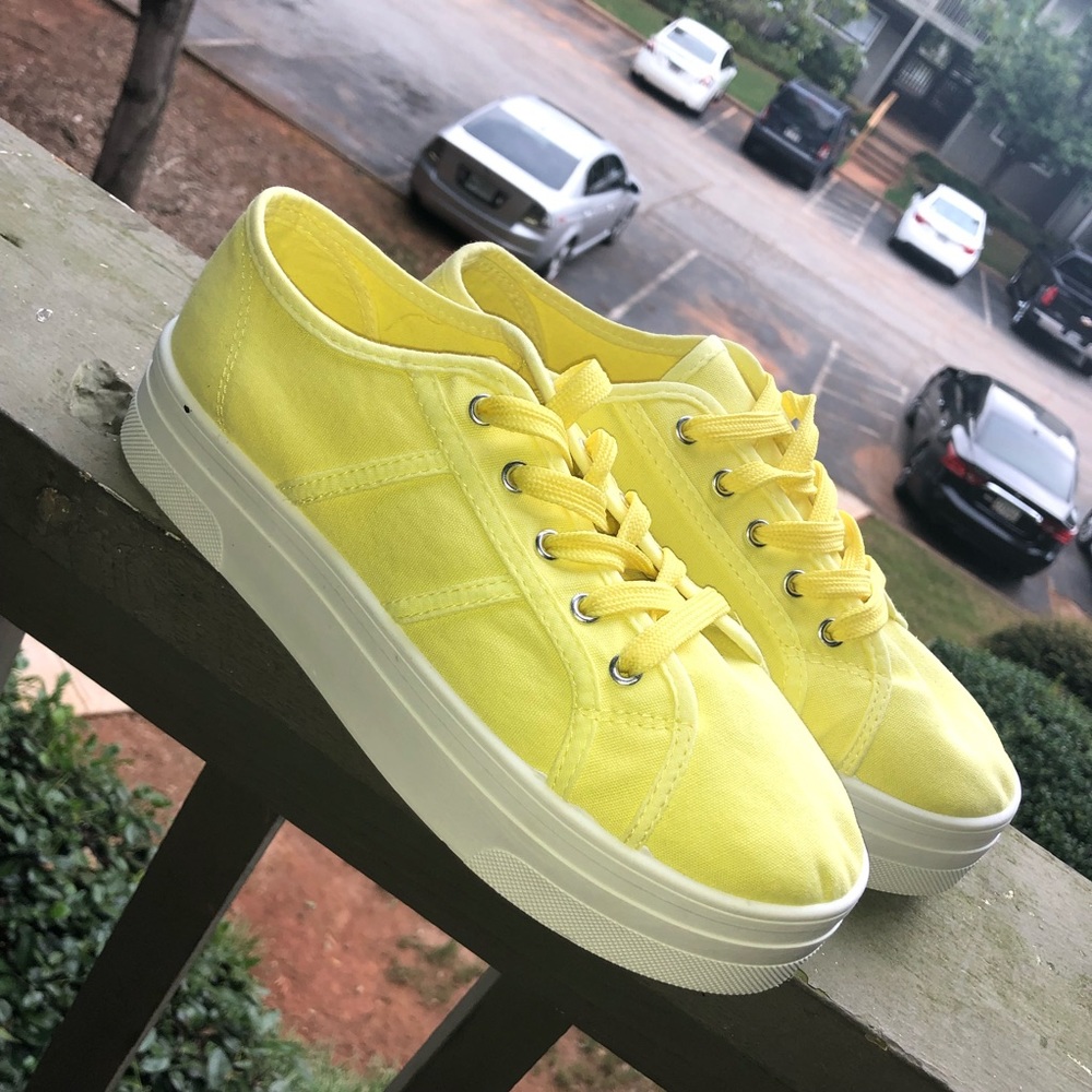 Bright yellow platform shoes , NEVER WORN